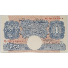 GREAT BRITAIN UK 1940 . ONE 1 POUND BANKNOTE . SIGNED: PEPPIATT